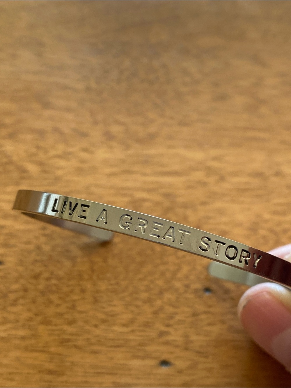 Live A Great Story Engraved Metal Cuff Bracelet - Silver